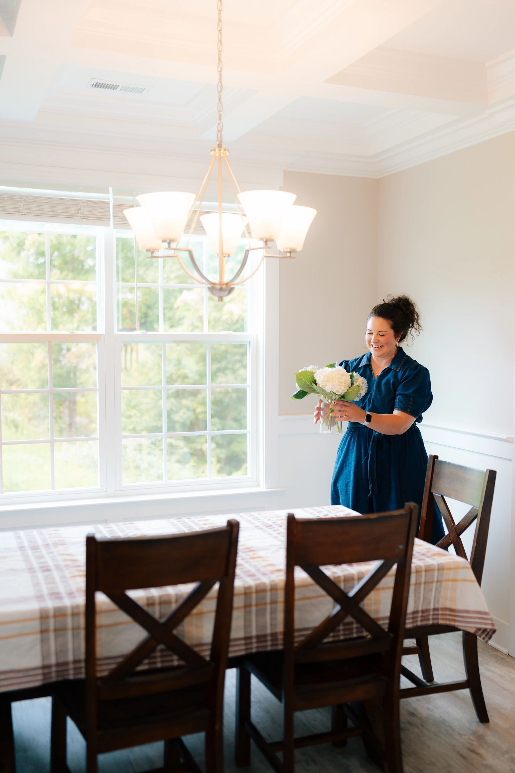 Bright dining room staging